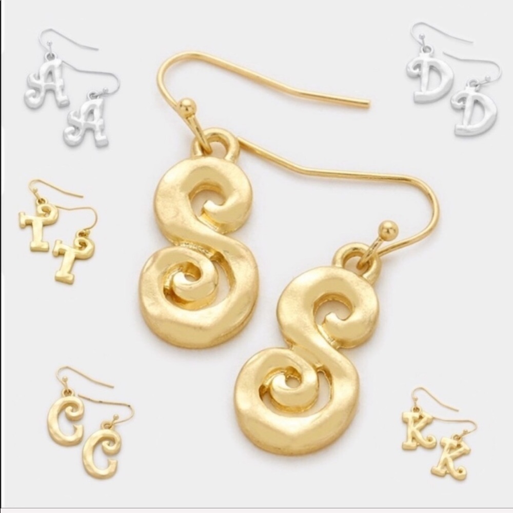 Alphabet letter S gold monogram earrings